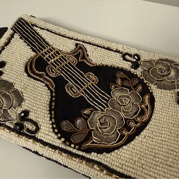 NWT Mary Frances Hand-Beaded Guitar Crossbody Mini clutch Purse - Picture 6 of 9
